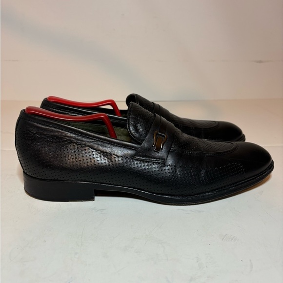 Vero Cuoio Lav. Artigiana Mens Almond Toe Black Leather Slip On Loafers Size 42 - Picture 3 of 10